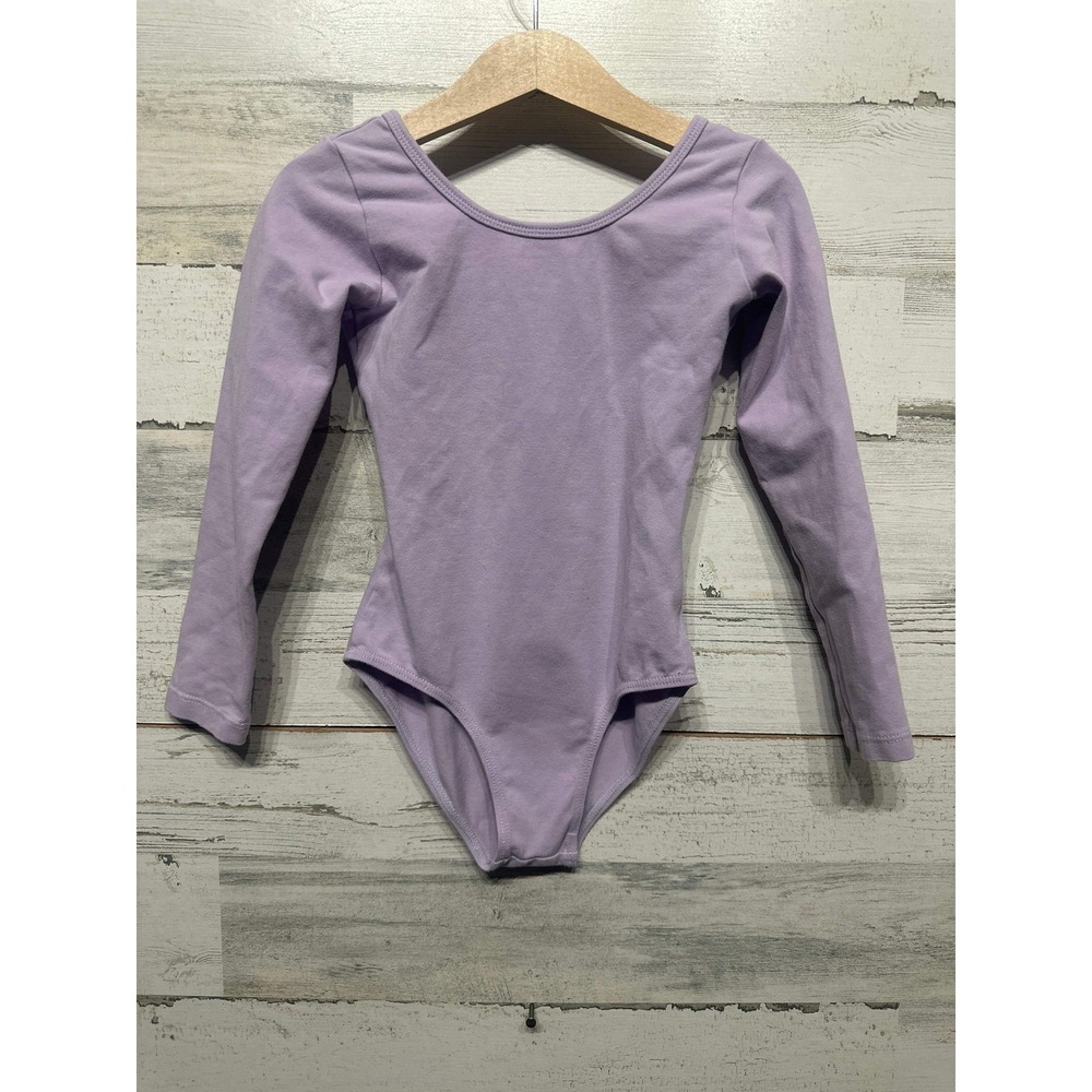 Leotard Fits Like 5/6 Lavender Long Sleeve Lattice Strappy Back EUC